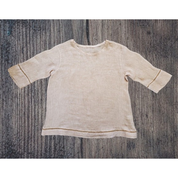 J. Jill Pure Beige Boxy Gauzy 100% Linen Shirt Top Breezy Summer Women Small - Picture 1 of 6